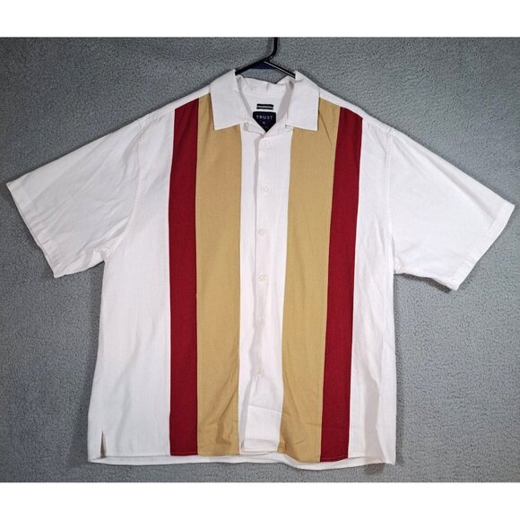 Trust Shirt Mens Extra Large White Short Sleeve Colorful Linen Button Up Casual - Picture 1 of 9